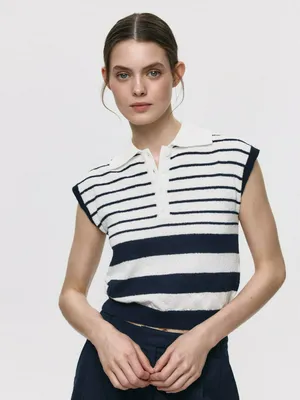 Вязаный топ в полоску с воротником, арт. 15016