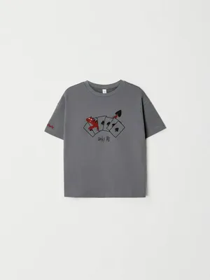 Футболка оверсайз с принтом, темно-серый, арт. 00001