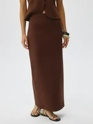 Вязаная юбка макси, коричневый, арт. 000