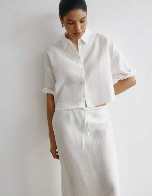 Укороченная льняная рубашка, белый, арт. A123