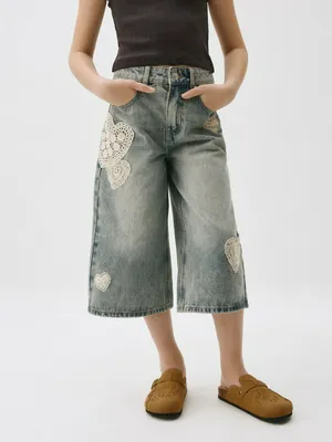 Джинсовые удлиненные шорты с аппликацией, арт. 15059