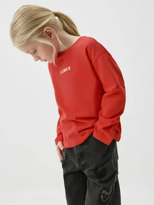 Лонгслив оверсайз с вышивкой, красный, арт. 12345