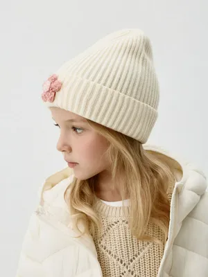 Шапка-бини в рубчик для девочек, молочный, розовый, арт. Не указан