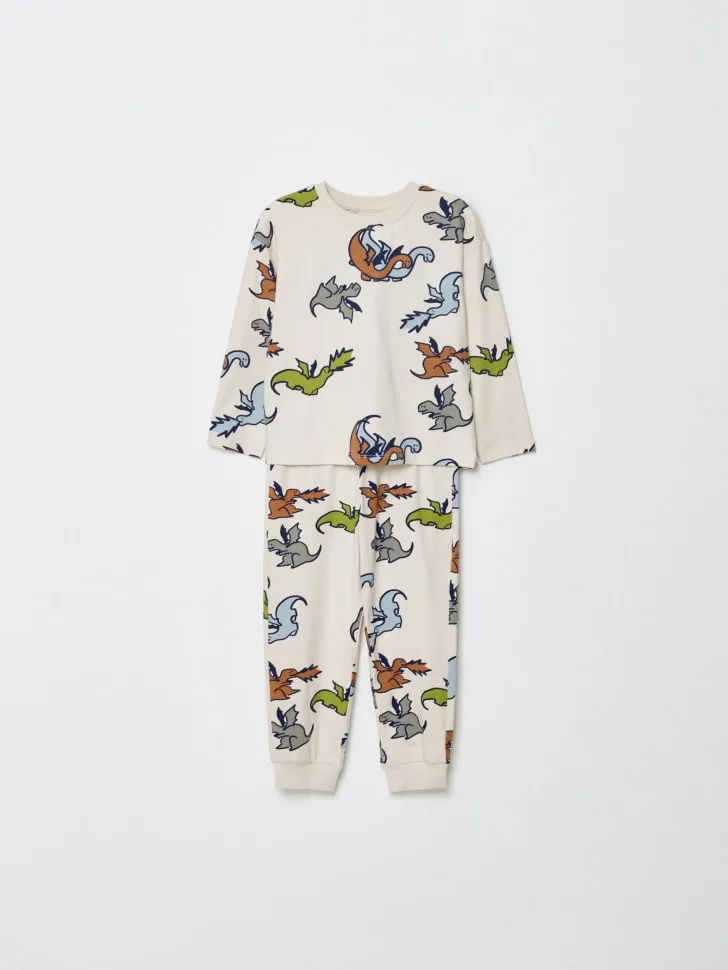Трикотажная пижама с принтом для мальчиков, бежевый, арт. 15148