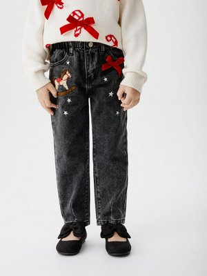 Джинсы Paperbag fit с блестящим принтом для девочек, арт. 15207