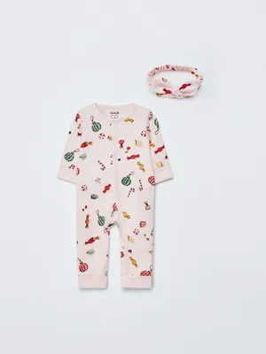 Комплект из комбинезона и повязки на голову для малышей, розовый, арт. 15209