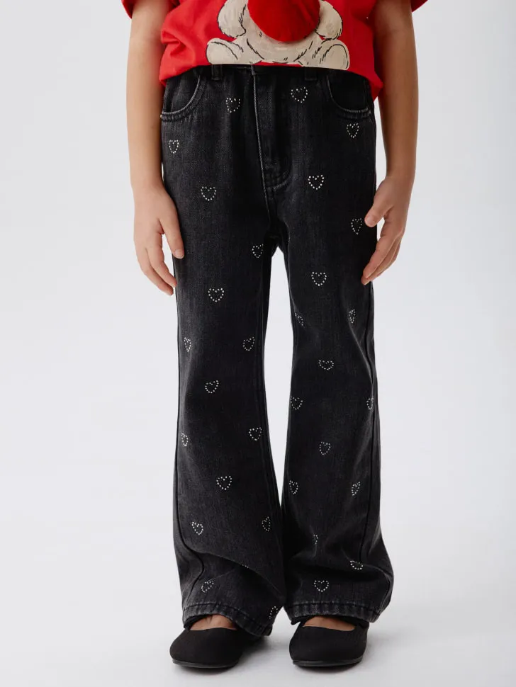 Джинсы Bootcut со стразами, серый, арт. 15211