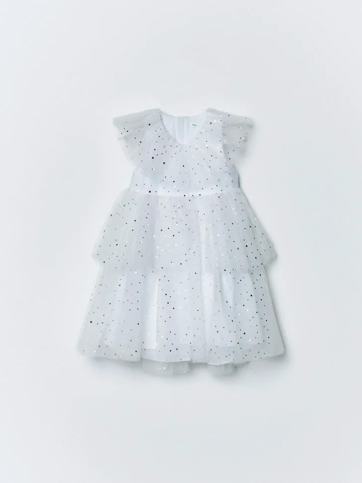 Пышное платье с блестящим принтом для девочек, белый, арт. 15214
