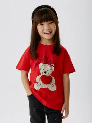 Футболка оверсайз с принтом и аппликацией для девочек, арт. 15219