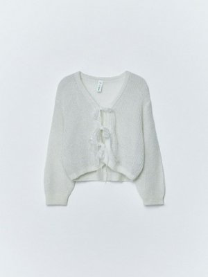 Вязаный кардиган из смесовой шерсти с бантиками, арт. 15223