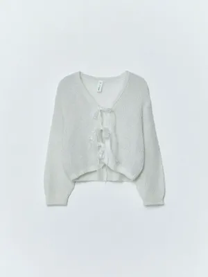 Вязаный кардиган из смесовой шерсти с бантиками, арт. 15223