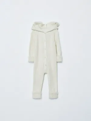 Вязаный комбинезон с капюшоном для малышей, бежевый, арт. 15227