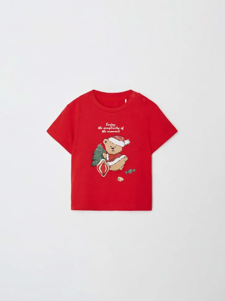 Футболка с новогодним принтом для малышей, красный, арт. 15234