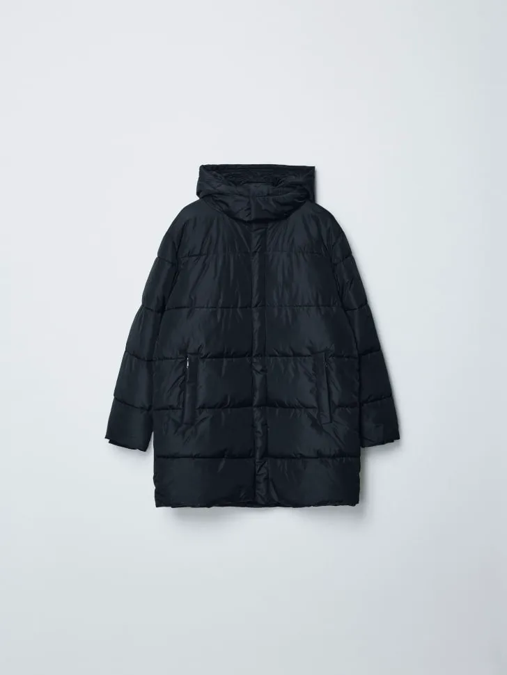 Утепленное стеганое пальто с капюшоном, черный, арт. 15235
