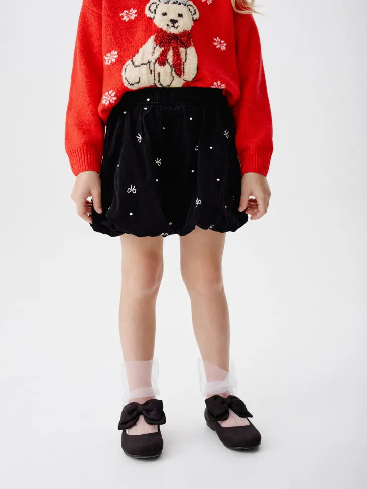 Вельветовые шорты-баллоны с вышивкой, черный, арт. 15256