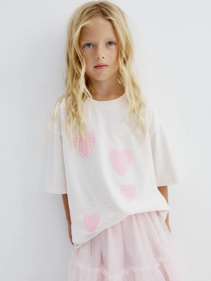 Футболка с принтом для девочек, белый, арт. 15257