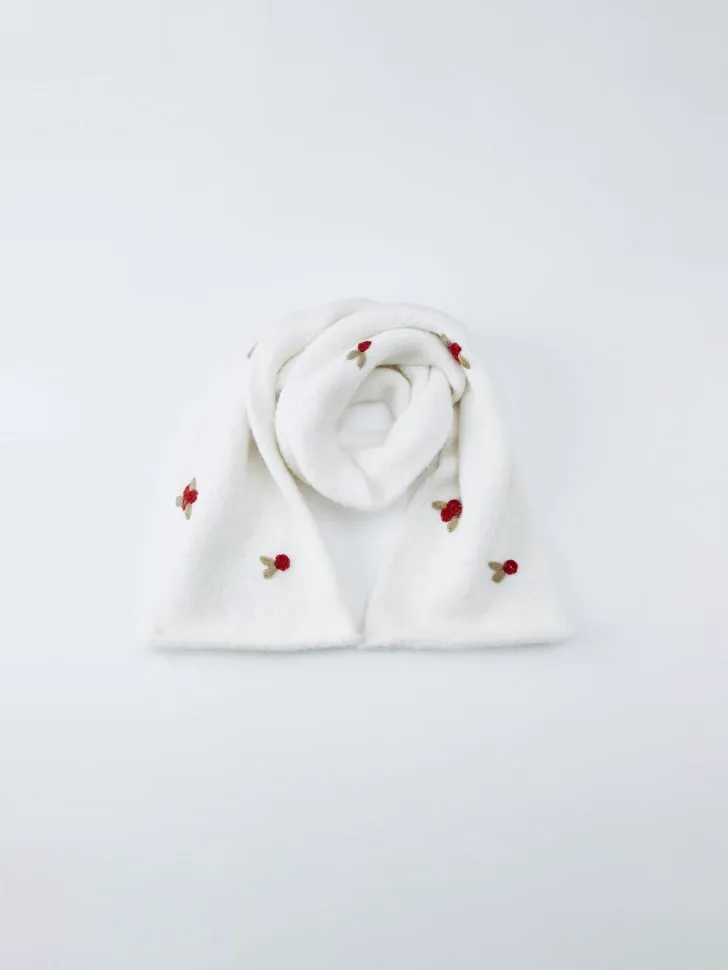 Двойной шарф с вышивкой с содержанием шерсти, белый, арт. 15259