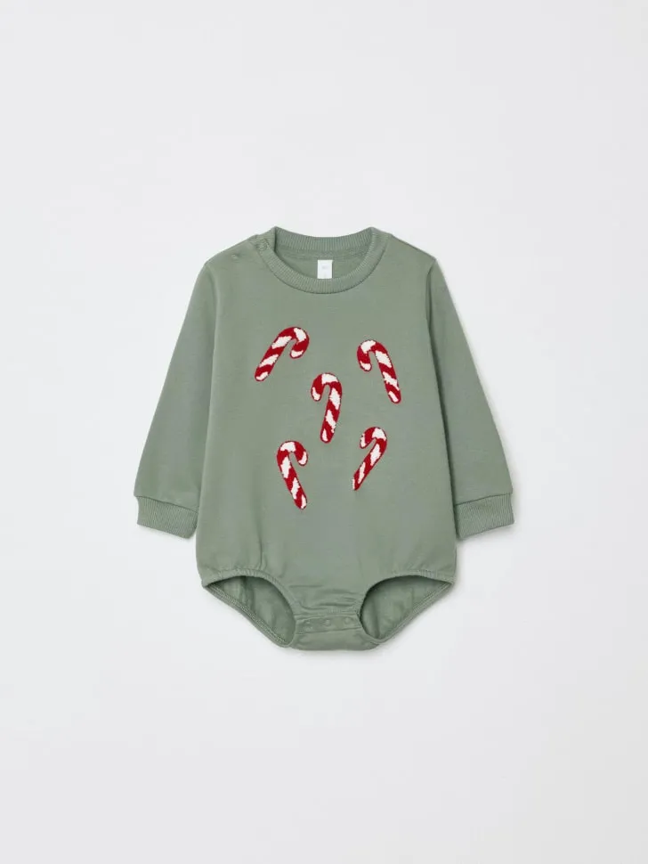 Свитшот-боди с новогодним принтом, хаки, арт. 15261