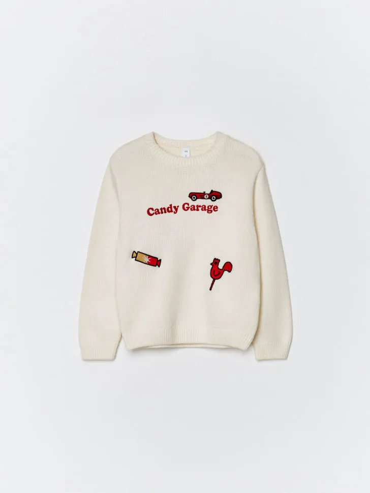 Вязаный джемпер с вышивкой, белый, арт. 15264