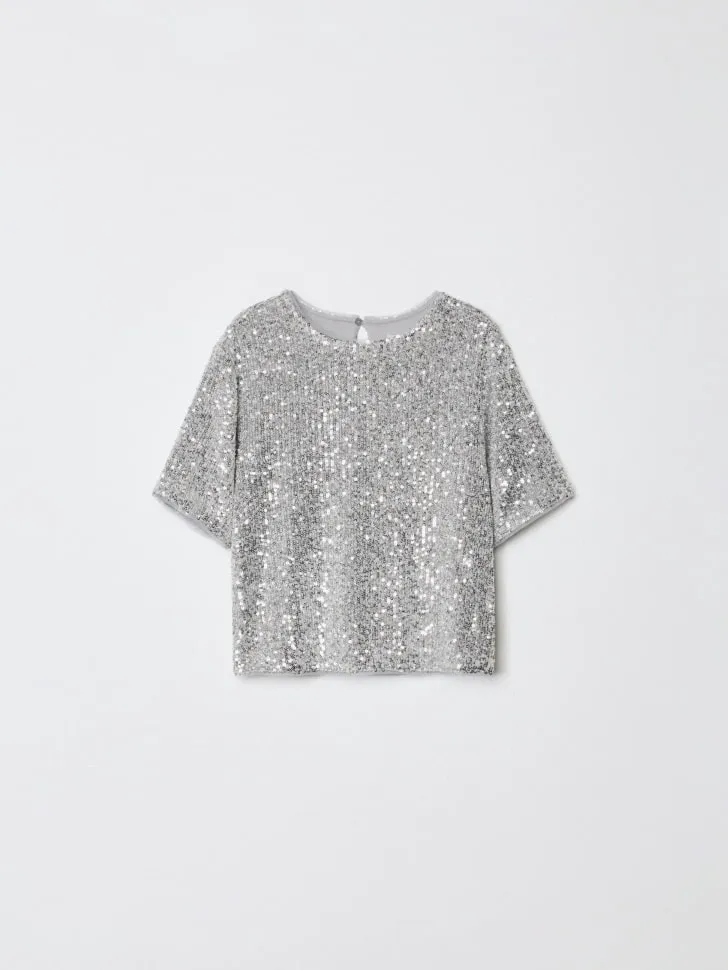 Топ с пайетками для девочек, серебристый, арт. 15267