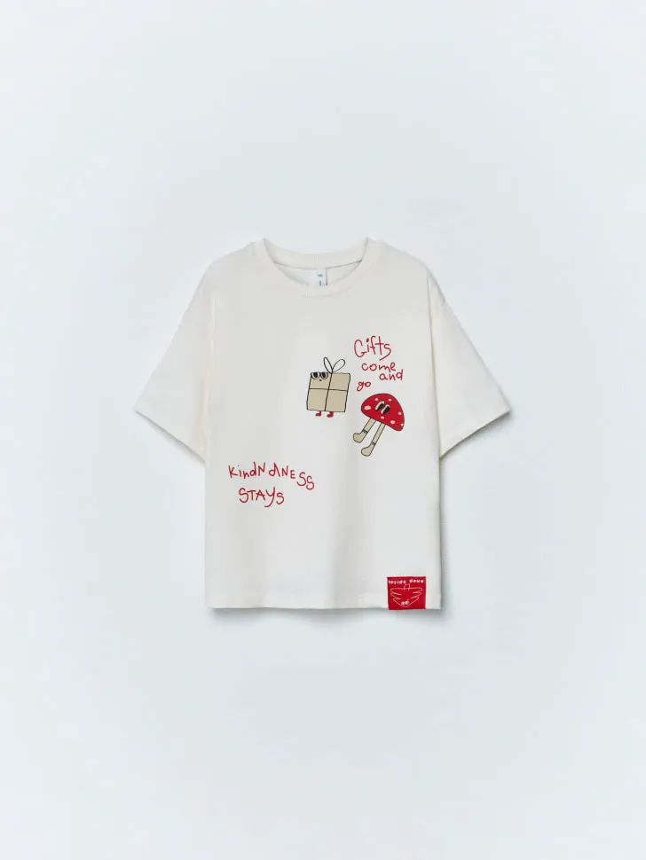 Футболка оверсайз с новогодним принтом, белый, арт. 15275
