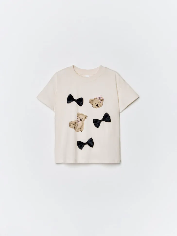 Футболка оверсайз с принтом и аппликацией, бежевый, арт. 15282