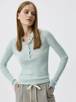 Вязаное поло в рубчик, светло-голубой, арт. Не указан