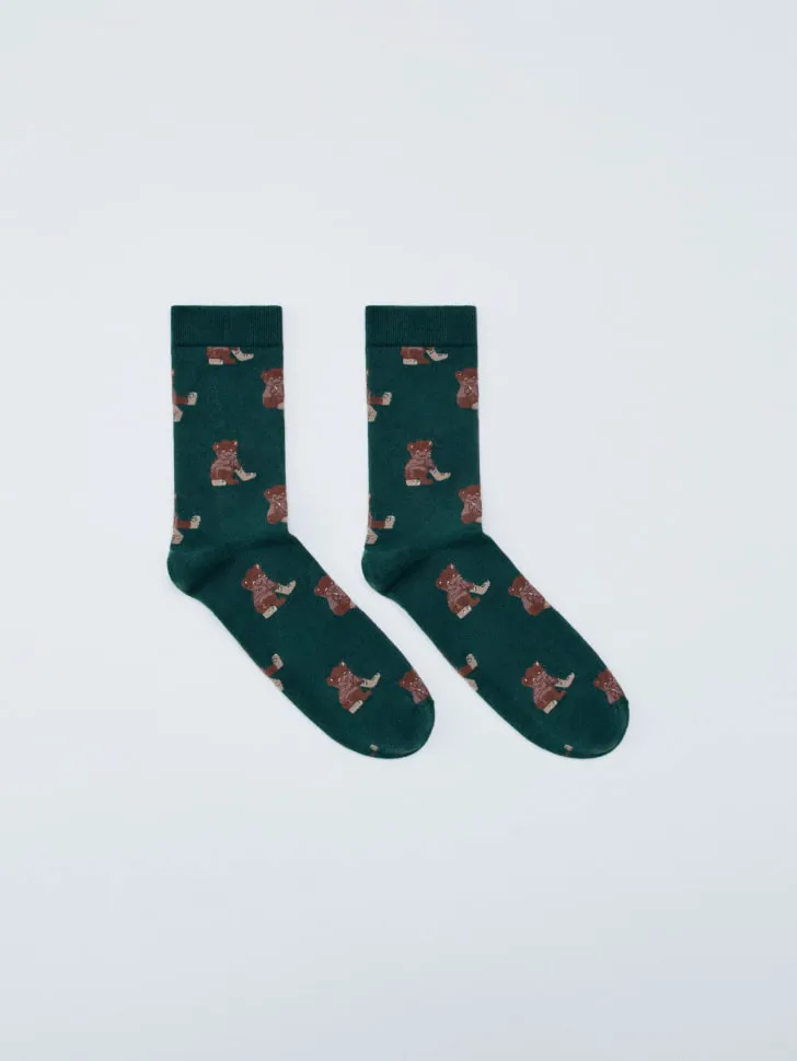 Длинные вязаные новогодние носки, зеленый, арт. 15384