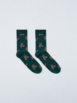 Длинные вязаные новогодние носки, зеленый, коричневый, арт. nvr-soc-grn