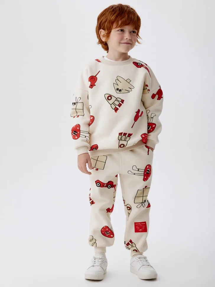 Джоггеры с новогодним принтом, разноцветный, арт. 15388