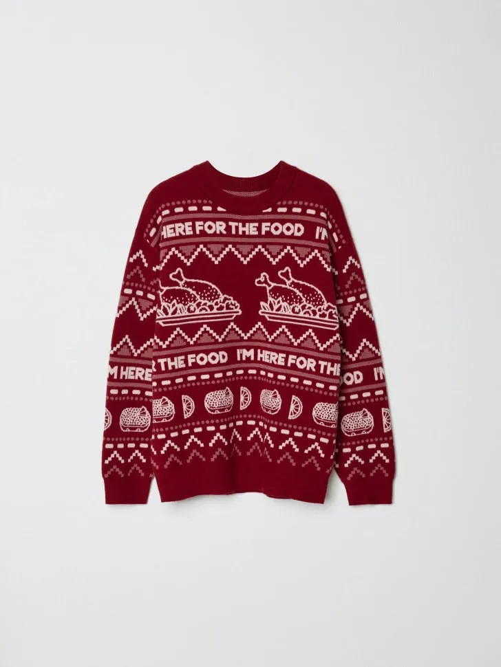 Новогодний вязаный джемпер, бордовый, арт. 15392