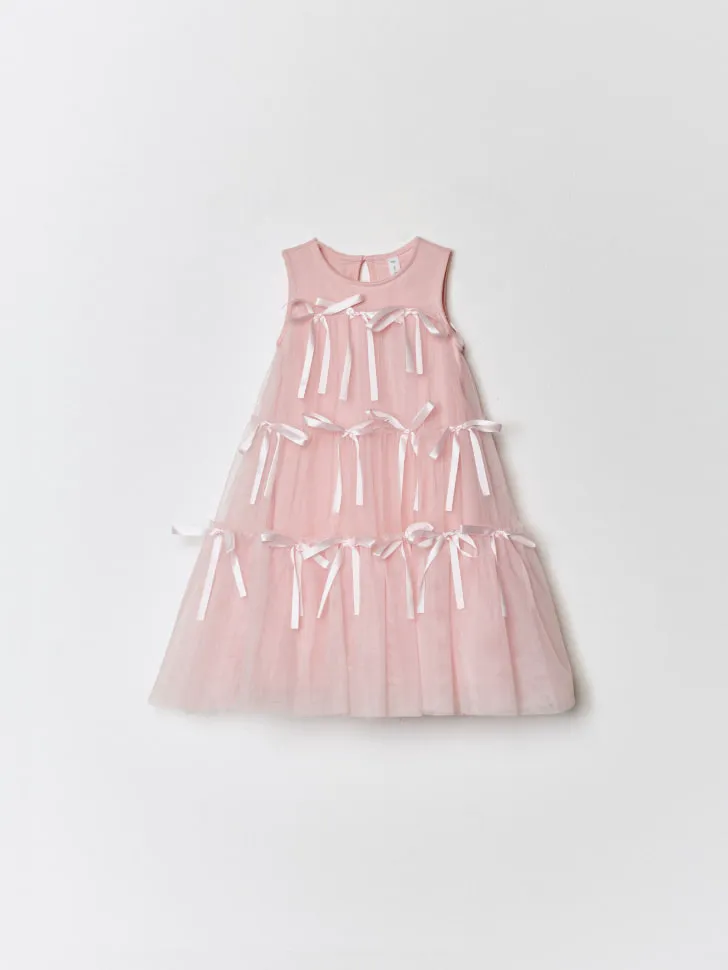 Новогоднее ярусное платье с бантиками, розовый, арт. 15393