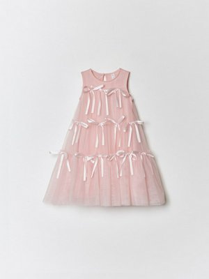Новогоднее ярусное платье с бантиками, розовый, белый, арт. б/а