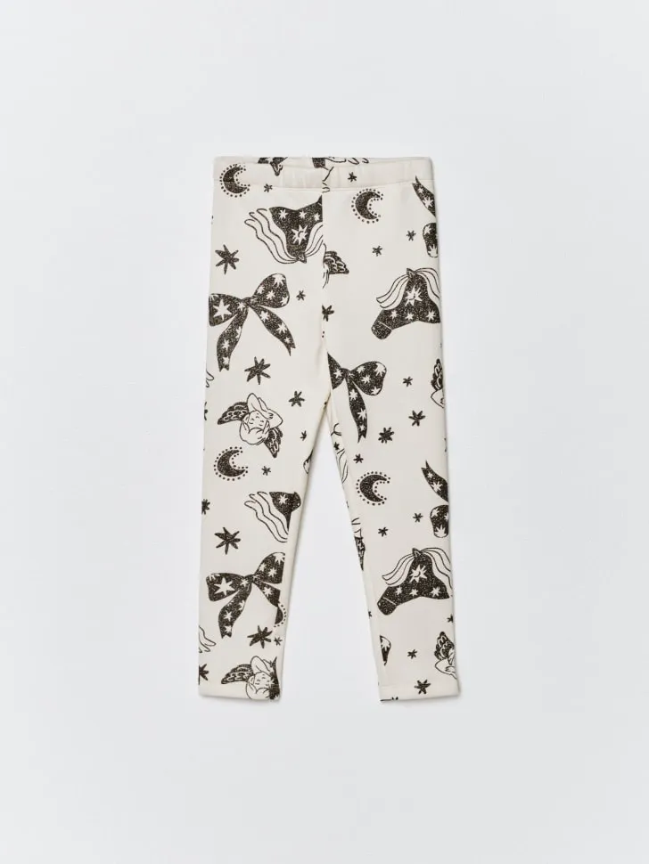 Леггинсы с блестящим принтом для девочек, бежевый, арт. 15394