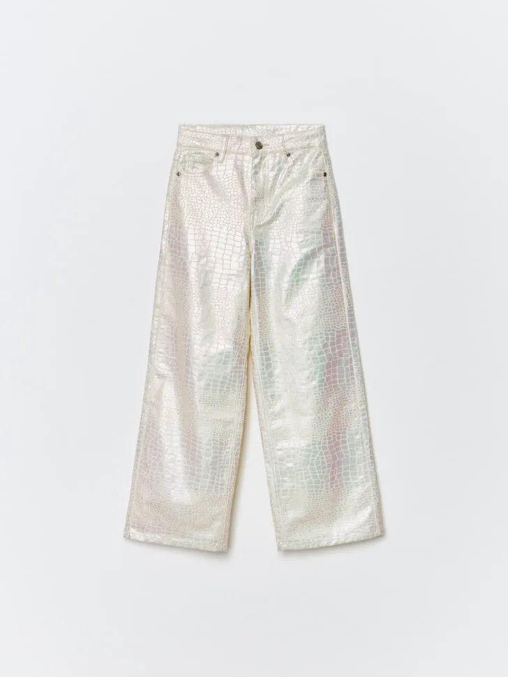 Джинсы Wide leg с анималистичным принтом, бежевый, арт. 15401