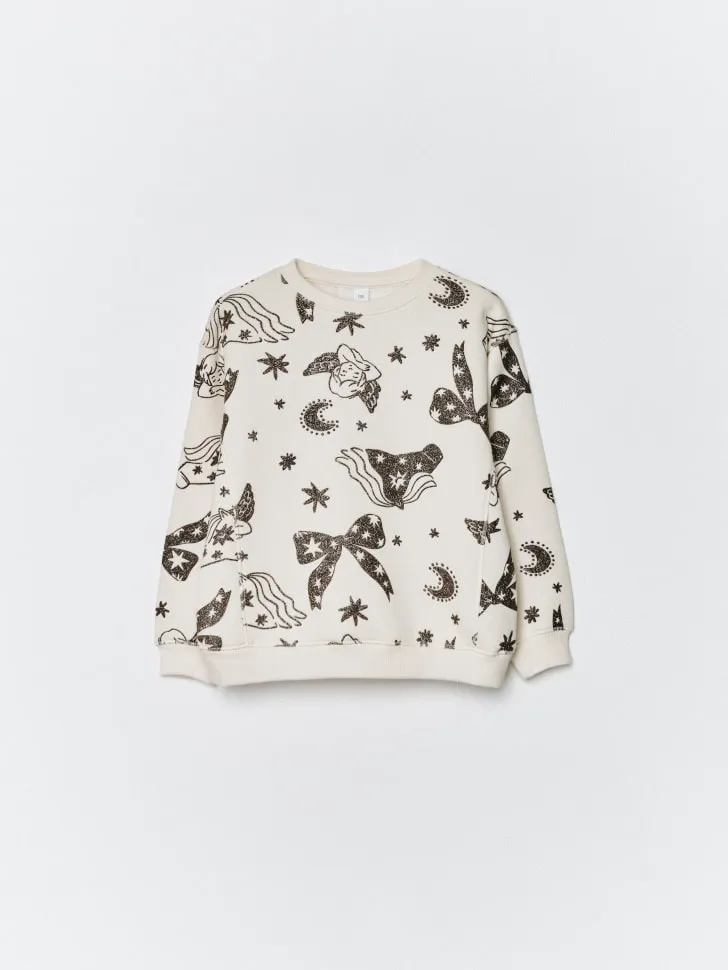 Свитшот с новогодним принтом для девочек, белый, арт. 15402