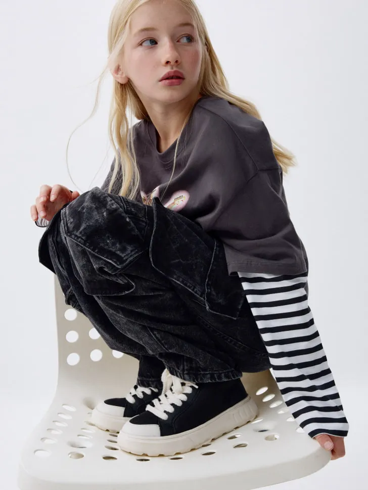 Комбинированные ботинки, черный, арт. 15410