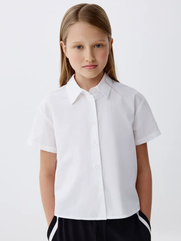Рубашка с коротким рукавом для девочек, белый, арт. 1542