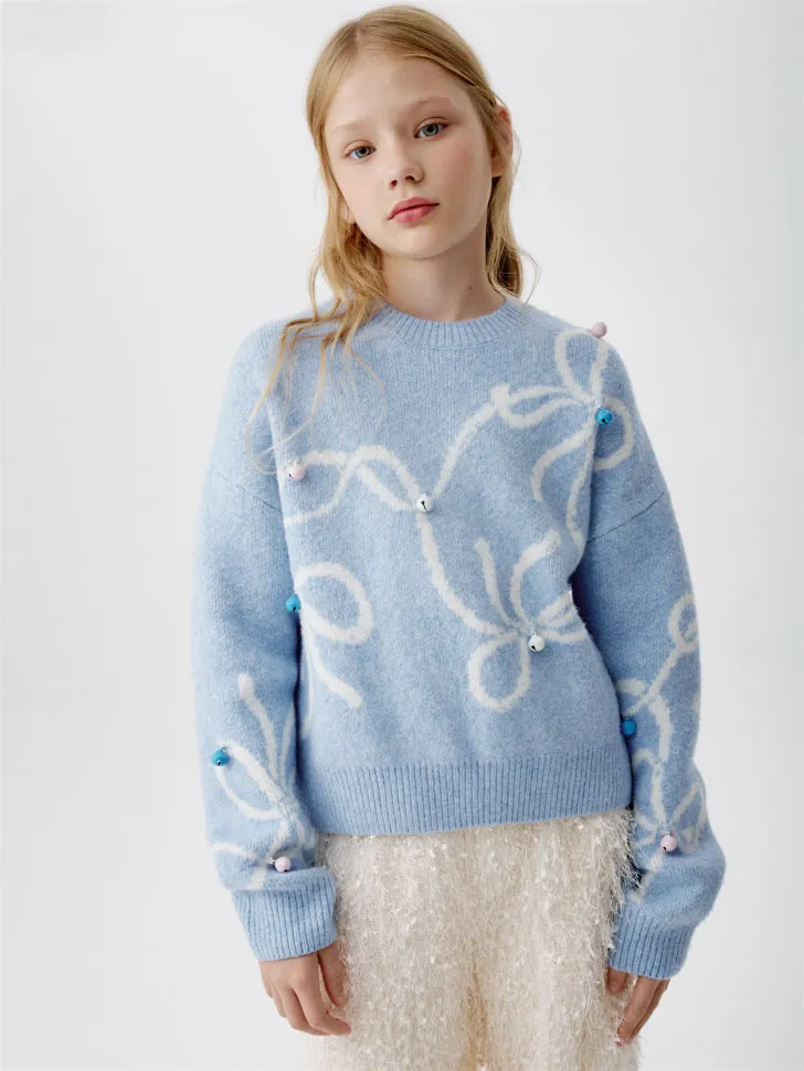 Вязаный джемпер с колокольчиками, голубой, арт. 15425