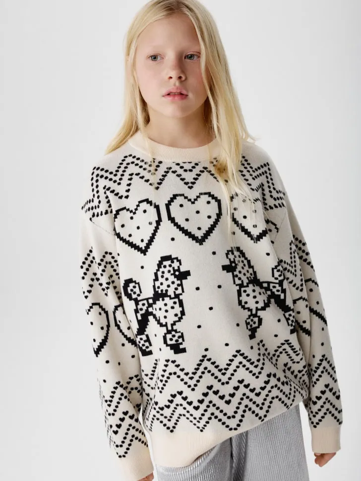 Новогодний вязаный джемпер для девочек, белый, арт. 15432