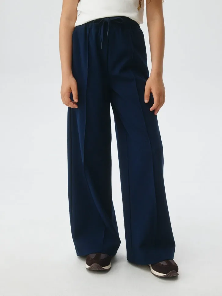 Широкие брюки на резинке для девочек, синий, арт. 1544