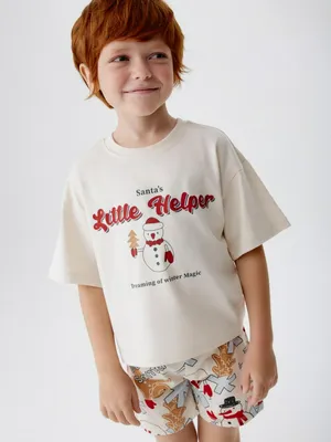 Пижама с новогодним принтом, бежевый, арт. 15443