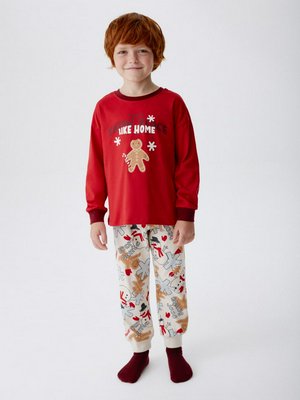 Новогодняя пижама для мальчиков, красный, бежевый, арт. mngp001