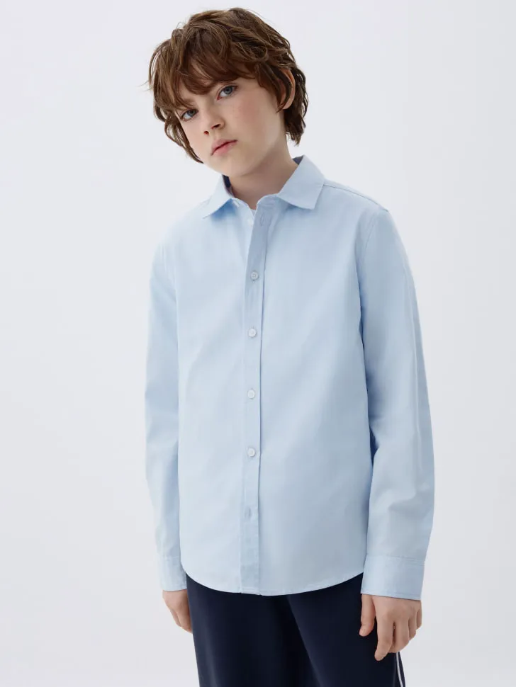 Классическая рубашка из твила для мальчиков, голубой, арт. 1545