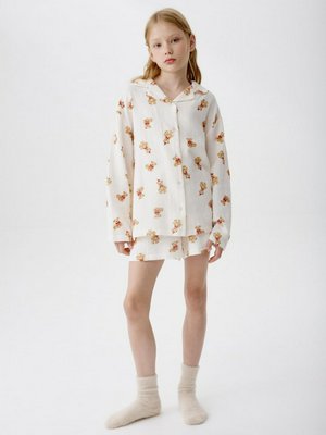 Пижама с рубашкой и шортами из муслина, молочный, коричневый, арт. psm-001