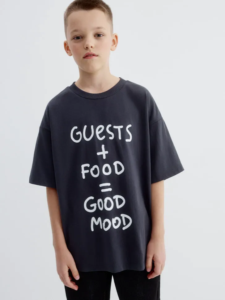 Футболка оверсайз с новогодним принтом, серый, арт. 15454