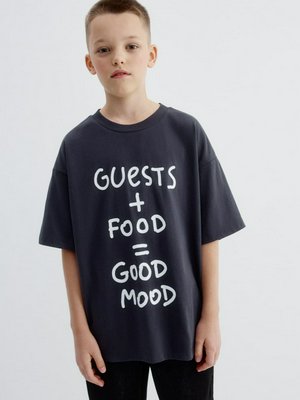 Футболка оверсайз с новогодним принтом, темно-серый, белый, арт. tkm123