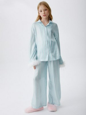 Пижама из рубашки и брюк в полоску для девочек, голубой, белый, арт. art001