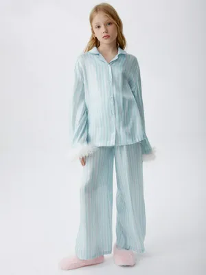 Пижама из рубашки и брюк в полоску для девочек, арт. 15455