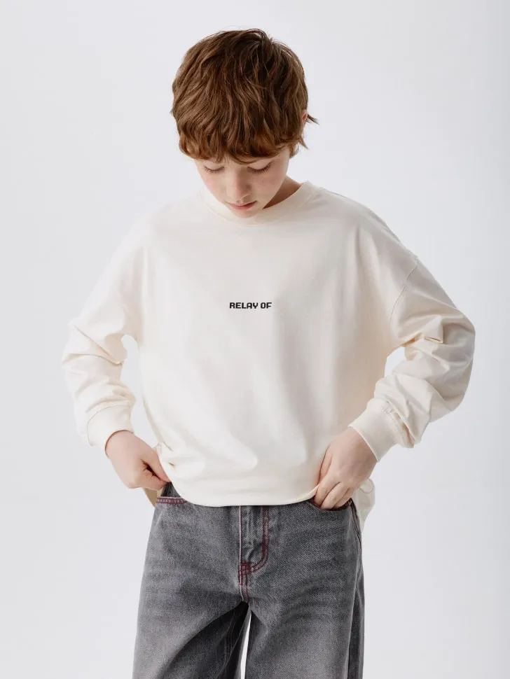 Лонгслив оверсайз с новогодним принтом, бежевый, арт. 15459